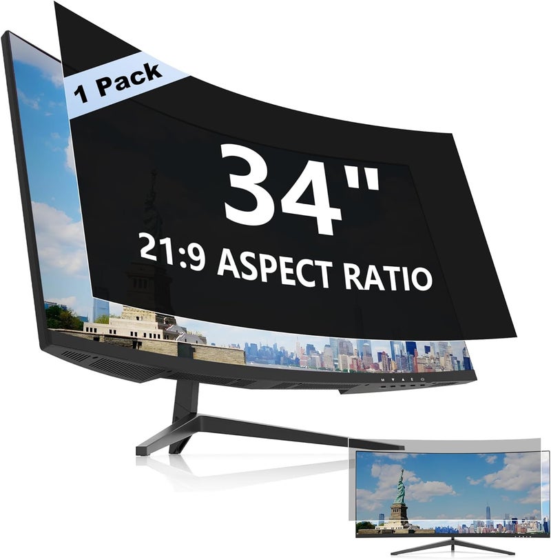 GHY 34 Inch Curved Privacy Screen for Computer Monitor 21:9 Aspect Ratio, Anti Glare Blue Light Blocking Shield, Removable Eye Protector Filter - W x H: 31 1/4" x 13 3/8" (794mm x 340mm) - Image 1